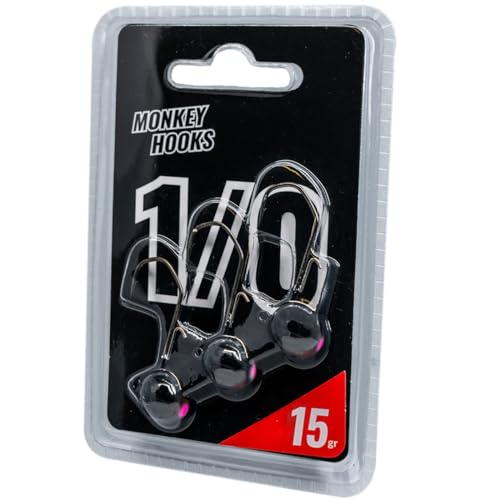 Monkey Lures Hook - 3 Jigköpfe, Größe/Gewicht/Farbe:Gr. 1/0 / 15g / Schwarz Monkey Lures Hook - 3 Jigköpfe, Größe/Gewicht/Farbe:Gr. 1/0 / 15g / Schwarz von Monkey Lures