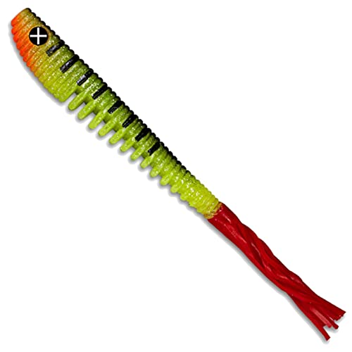 Monkey Lures Hairy Lui - 14 cm & 20 cm Gummifisch - No Action Shad, Zander Gummifisch, Barsch Gummifisch, Dropshot Köder, Gummiköder, Softbait - Atomic Perch - stark UV aktiv, 14 cm - 3 Stück von Monkey Lures