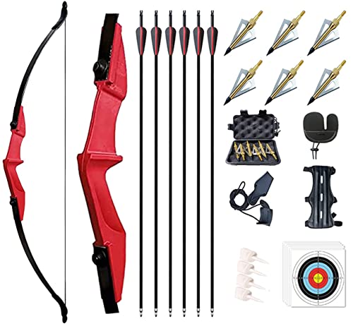 Monleap Archery 53" Takedown Recurve Bogen und Pfeile Set für Erwachsene Langbogen-Kit Gerader Bogen für die Linke und rechte Hand für Anfänger beim Jagdschießen (rot, 40 lb) von Monleap