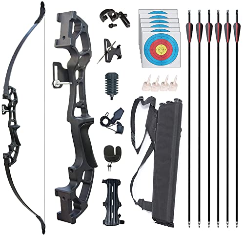 Monleap Archery Recurve Bogen und Pfeile Set für Erwachsene Metall Riser 52" Longbow Kit Rechtshänder gerader Bogen für Anfänger Outdoor Jagd Schießübungen (schwarz 30lb) von Monleap