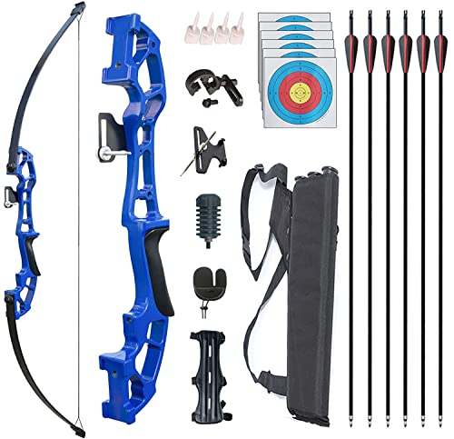 Monleap Archery Recurve Bogen und Pfeile Set für Erwachsene Metall Riser 63" Langbogen Kit Rechtshänder gerader Bogen für Anfänger Outdoor Jagd Schießübungen (blau 40lb) von Monleap