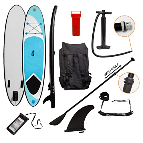 Aufblasbares Stand Up Paddle Board Set in Blau 307cm Surfboard SUP Leichtgewichtig 6.75kg Wassersport rutschfest Tragetasche Handpumpe Elastischer Knöchelriemen 3 Flossen wasserdichte Handyhülle Aufblasbares Stand Up Paddle Board Set in Blau 307cm Surfboard SUP Leichtgewichtig 6.75kg Wassersport rutschfest Tragetasche Handpumpe Elastischer Knöchelriemen 3 Flossen wasserdichte Handyhülle von Monster Shop