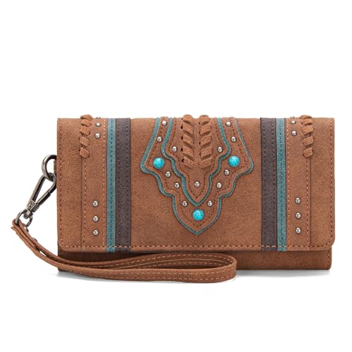 Montana West Whipstitch Wristlet Wallet für Damen Schnalle Kollektion Geldbörse mit Kartenhalter, Braun von Montana West