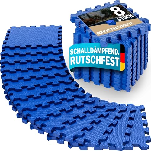 MONZANA® 8X Bodenschutzmatte Fitness 45x45cm rutschfest Fitnessgerät Wärmeisolierend Eva-Schaumstoff Erweiterbar Unterlage Blau von Monzana