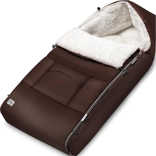 MONZANA® Baby Fußsack mit Reflektoren verschließbares Kopfteil Sicherheitsgurt Kinderwagen Winter Babyschale Einschlagdecke Kuschelig Braun von Monzana