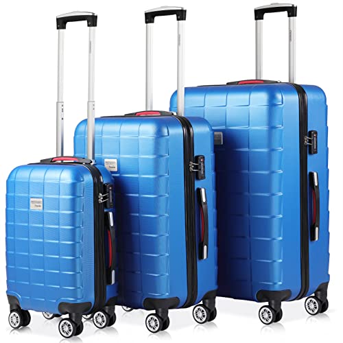 Monzana® Kofferset Exopack 3-teilig TSA Schloss Aluminium Teleskopgriff Gel-Griffe 210D Polyester ABS Hartschale Anti-rutsch Füße Koffer Trolley Blau von Monzana