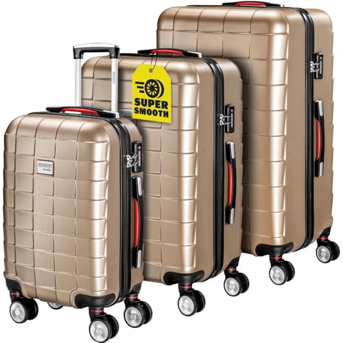 Monzana® 3tlg. Kofferset Exopack TSA Schloss Hartschalen Koffer M-L-XL Gel-Griffe 4 Zwillingsrollen Standfüße Trolley Rollkoffer Reisekoffer Champagner Monzana® 3tlg. Kofferset Exopack TSA Schloss Hartschalen Koffer M-L-XL Gel-Griffe 4 Zwillingsrollen Standfüße Trolley Rollkoffer Reisekoffer Champagner von Monzana