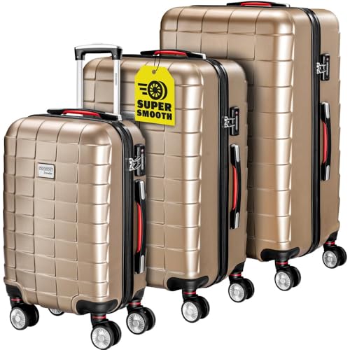 Monzana® Kofferset Exopack 3-teilig TSA Schloss Aluminium Teleskopgriff Gel-Griffe 210D Polyester ABS Hartschale Standfüße Koffer Trolley Champagner von Monzana