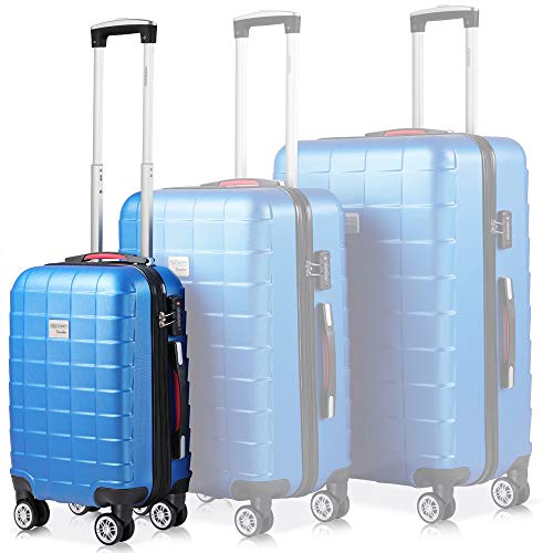 Monzana® Koffer Handgepäck Trolley mit TSA Schloss Zwillingsrollen Teleskopgriff Standfüße Größe M Blau Reisekoffer Rollkoffer von Monzana