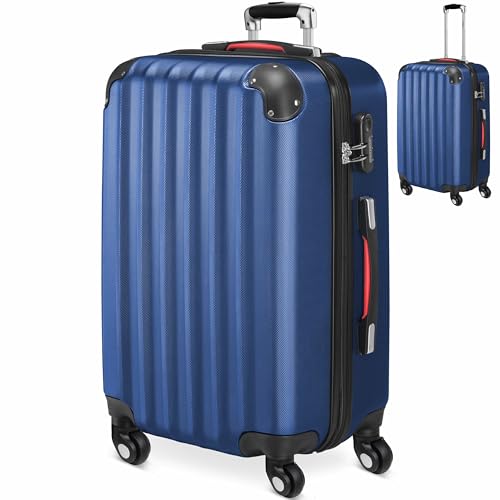 Monzana® Koffer Baseline Handgepäck ABS Hard Case Gehäuse gummierte Rollen Teleskopgriff Zahlenschloss Reisekoffer Hartschalenkoffer Trolley Navy L von Monzana