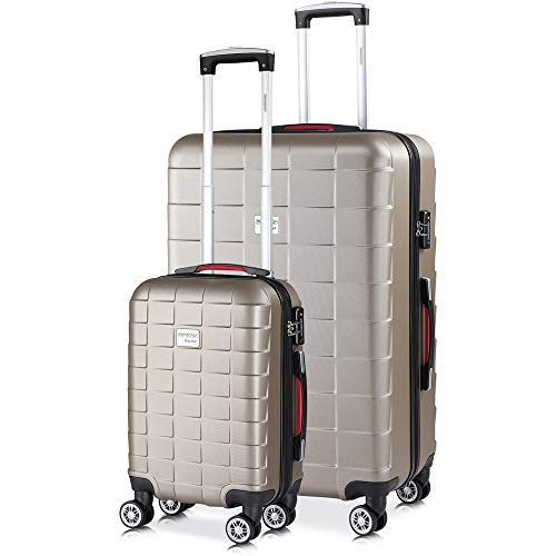 monzana® 2er Set Koffer Boardcase M, XL Gelgriffe TSA Schloss Reisekoffer Trolley Kofferset Handgepäck Champagner von Monzana