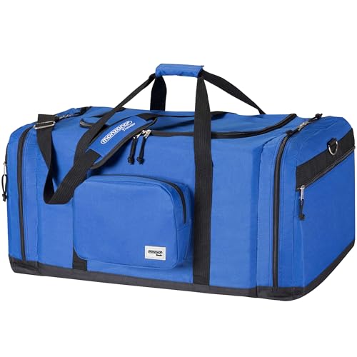 MONZANA® Reisetasche 90L 70x35x35cm Schultergurt Pad Abnehmbar Verstellbar Front & Seitenfächer Standfüße Weekender Duffelbag Sporttasche Blau von Monzana