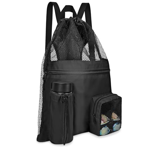 Mooludy Schwimmtasche Kinder, Strandrucksack Schwimmrucksack Kinder 20L, wasserdichte Schwimmtasche Mädchen mit Trocken- und Nasstrennung, Turnbeutel für Schule, Sport, Schwimmen, Schwarz von Mooludy