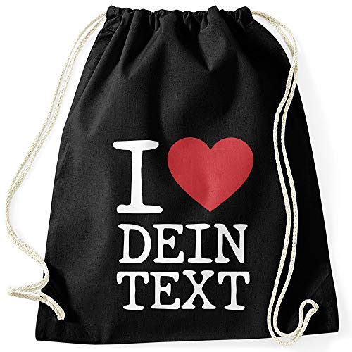 MoonWorks® Turnbeutel Spruch I Love rotes Herz anpassbarer Text individualisierbares Motiv schwarz Unisize von MoonWorks