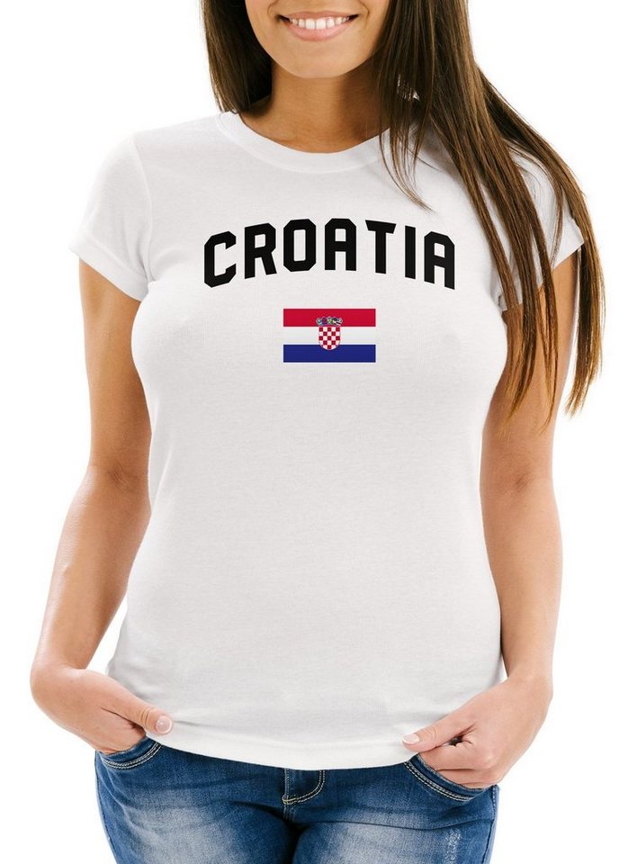 MoonWorks Print-Shirt Damen Fan-Shirt Kroatien Croatia Hrvatska WM 2018 Fußball Weltmeisterschaft Moonworks® mit Print von MoonWorks