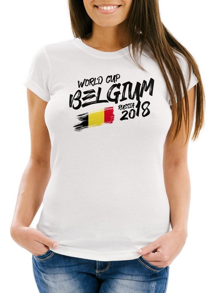 MoonWorks Print-Shirt Damen T-Shirt Belgien Belgium Fan-Shirt WM 2018 Fußball Weltmeisterschaft Trikot Moonworks® mit Print von MoonWorks