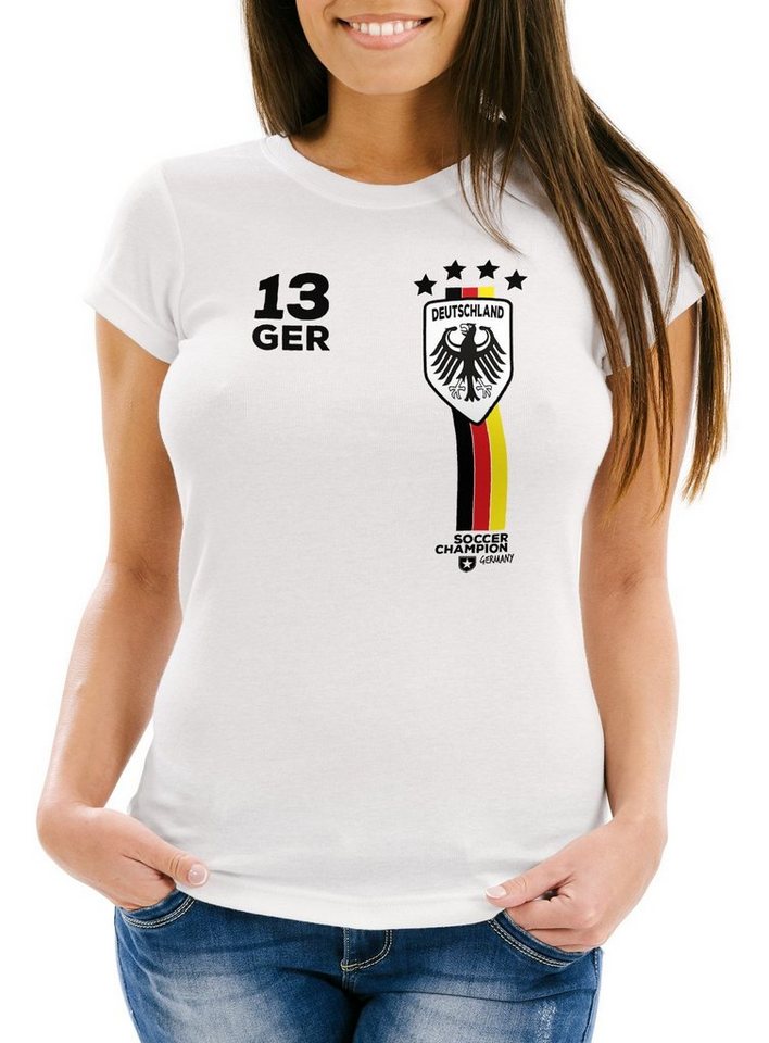 MoonWorks Print-Shirt Damen T-Shirt Fanshirt Fußball EM WM Deutschland Trikot Slim Fit MoonWorks® mit Print von MoonWorks