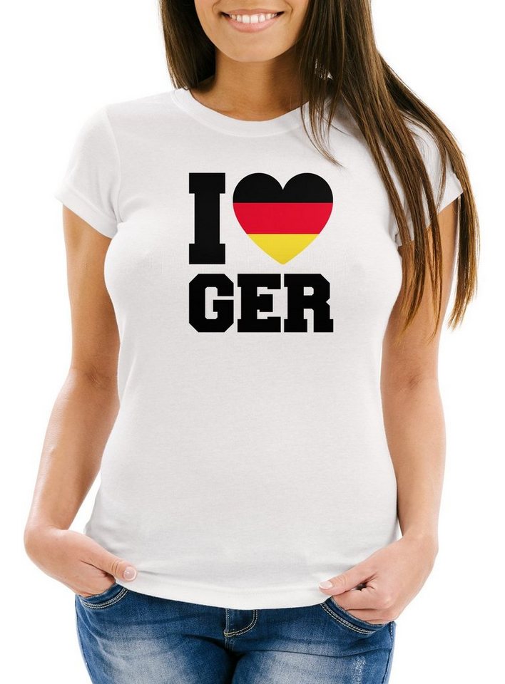 MoonWorks Print-Shirt Damen T-Shirt I Love Germany Deutschland-Herz Fußball WM-Shirt Fanshirt Deutschlandshirt Moonworks® mit Print von MoonWorks