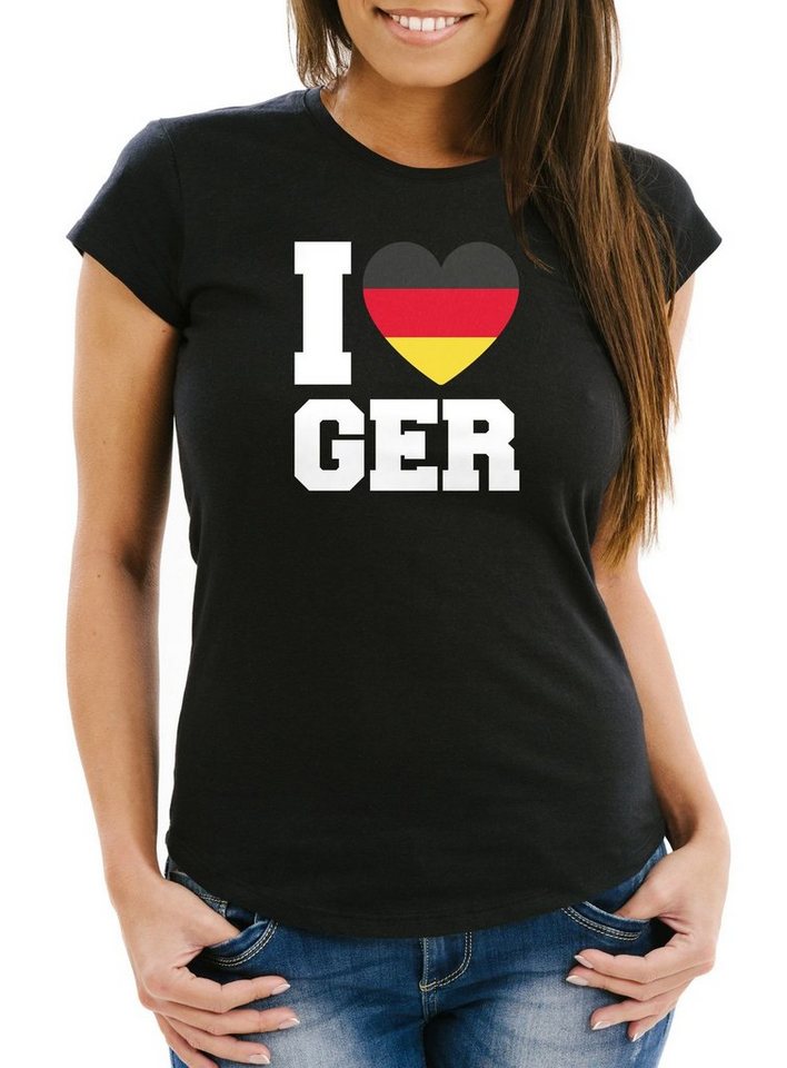 MoonWorks Print-Shirt Damen T-Shirt I Love Germany Deutschland-Herz Fußball WM-Shirt Fanshirt Deutschlandshirt Moonworks® mit Print von MoonWorks