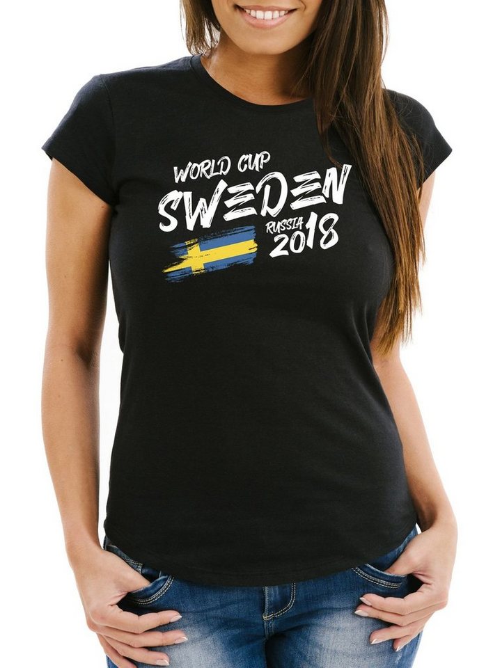 MoonWorks Print-Shirt Damen T-Shirt Schweden Sweden Sverige Fan-Shirt WM 2018 Fußball Weltmeisterschaft Trikot Moonworks® mit Print von MoonWorks