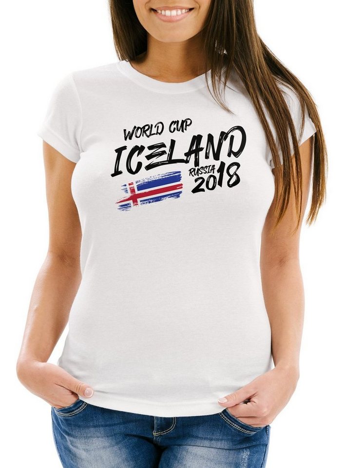 MoonWorks Print-Shirt Damen T-Shirt WM-Shirt Island Iceland Ísland Fan-Shirt WM 2018 Fußball Weltmeisterschaft Moonworks® mit Print von MoonWorks