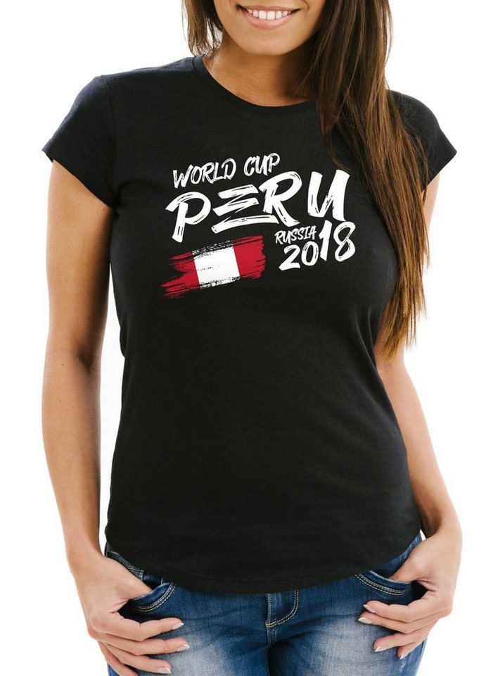MoonWorks Print-Shirt Damen T-Shirt WM-Shirt Peru Perú Fan-Shirt WM 2018 Fußball Weltmeisterschaft Moonworks® mit Print von MoonWorks