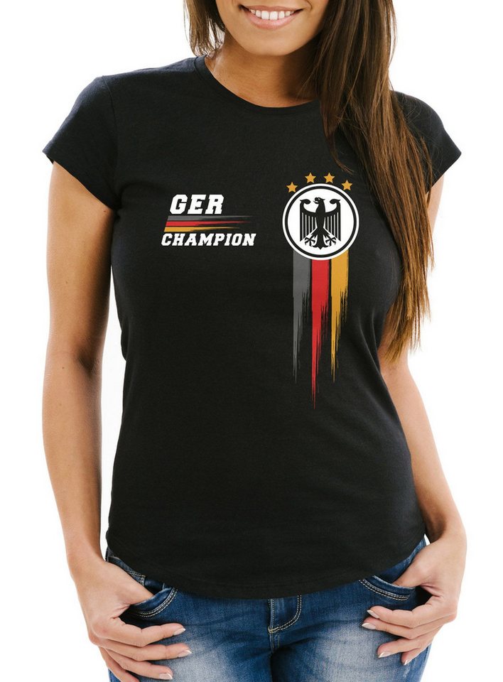 MoonWorks Print-Shirt EM Shirt Damen Deutschland Fußball Fanshirt Champion Germany mit Print MoonWorks Print-Shirt EM Shirt Damen Deutschland Fußball Fanshirt Champion Germany mit Print von MoonWorks