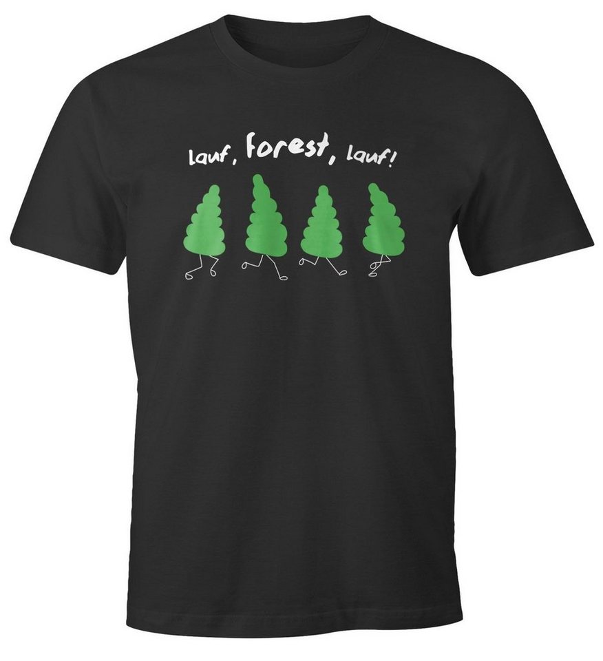 MoonWorks Print-Shirt Herren T-Shirt Fun-Shirt Spruch lustig lauf Forest lauf Baum Motiv Parodie Filmzitat Wortspiel Moonworks® mit Print von MoonWorks