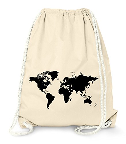 MoonWorks Turnbeutel, Weltkarte World Map, Hipster Beutel Tasche Sportbeutel Gymsac Gymbag natur unisize von MoonWorks