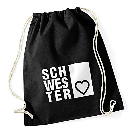 MoonWorks Turnbeutel Schwesterherz Schwester Geschenk Gymbag schwarz Unisize von MoonWorks