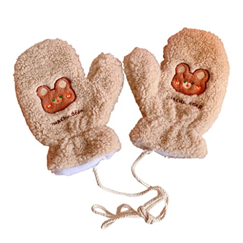 Handschuhe, Plüschbär-Handschuhe mit Schnur, pelziger Tierhandschuh, Cartoon-Tier-Fäustlinge, Vollfinger, Winter-Outdoor-Handschuhe für Damen von Morain