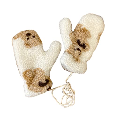 Handschuhe, Plüschbär-Handschuhe mit Schnur, pelziger Tierhandschuh, Cartoon-Tier-Fäustlinge, Vollfinger, Winter-Outdoor-Handschuhe für Damen von Morain