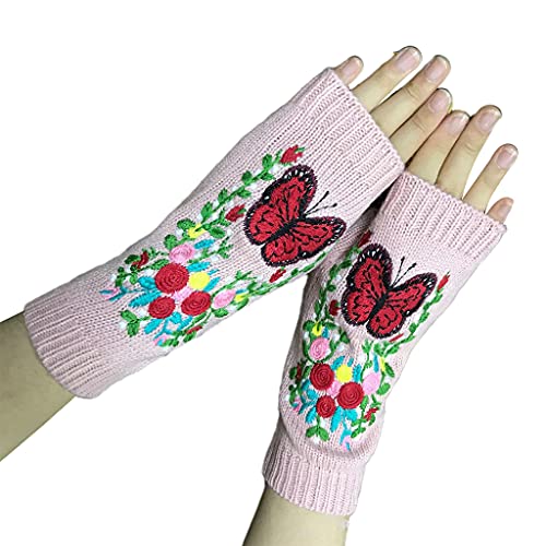 Handschuhe, böhmisch für Schmetterling Blume Handwärmer Weiche Fäustlinge Fingerlose Handschuhe mit Daumenloch Gestrickte Winter Warme Weiche Handschuhe von Morain