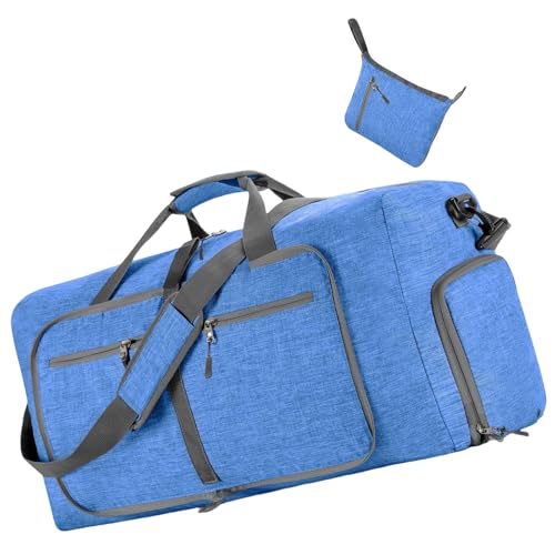 Morain Faltbare Seesack für Damen, große Kapazität, praktische Nylon-Reise-Sporttasche mit Schultergurt, faltbar, blau, 9.36x8.2553in, Schulterhandtasche von Morain