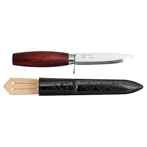 Morakniv Classic 2F mit Fingerschutz, 10,5 cm Carbonstahlklinge, rotbraunem Birkenholzgriff, Polymerscheide mit Lederschlaufe von Morakniv