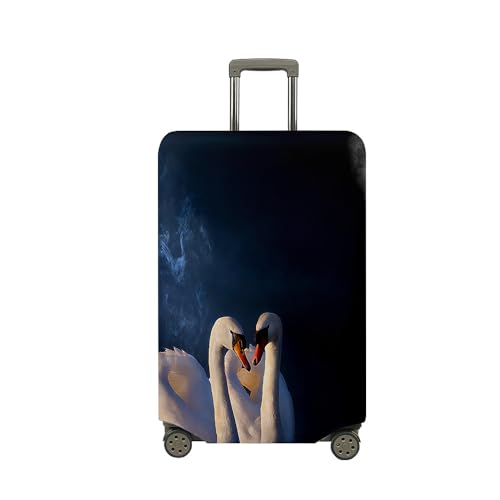 Morbuy Elastisch Kofferschutzhülle Waschbare Kofferhülle, Reisekoffer Kofferschutz mit Reißverschluss, Schwanendruck Koffer Schutzhülle 19 bis 32 Zoll (Schwarz,XL (29-32 Zoll)) von Morbuy
