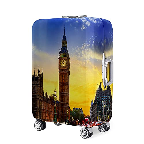 Morbuy Elastisch Reise Kofferhülle Kofferschutzhülle Koffer Schutzhülle mit Reißverschluss Luggage Cover Waschbar Architektonisches Muster Gepäck Cover (Big Ben,XL (30-32 Zoll)) von Morbuy