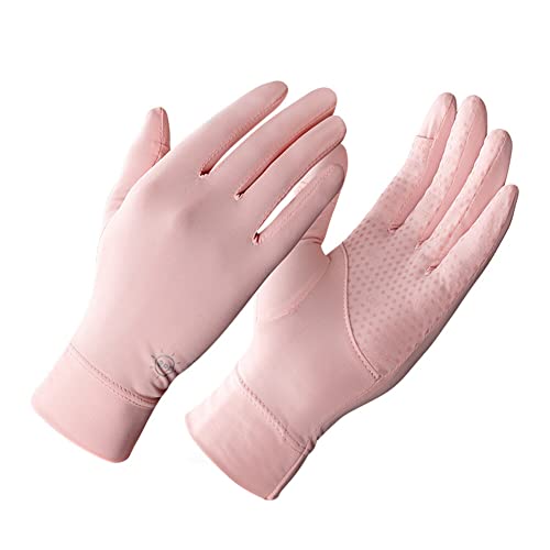 MoreChioce 1 Paar UV-Schutz Handschuhe Damen, Eisseide Kurz Laufhandschuhe Sonnenschutz Damen Elastisch Sommerhandschuhe rutschfeste Fahrhandschuhe Atmungsaktiv Vollfinger-Handschuhe,Rosa von MoreChioce