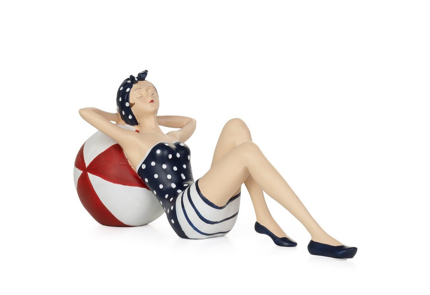 Moritz Dekofigur Deko-Figur Badenixe im Badeanzug entspannt sich auf Wasserball Maritim, Dekofigur aus Polyresin Dekoelement Dekoration Figuren von Moritz