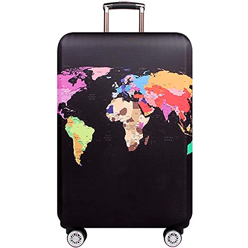 MosaiRudo Dickere Gepäckabdeckung, elastischer Kofferschutz, passend für 45,7 - 81,3 cm große Koffer, Reisezubehör, Weltkarte, M-, Für Koffer von MosaiRudo