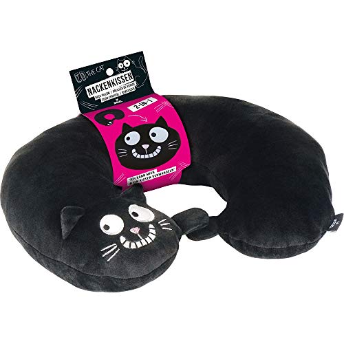 moses. Ed, The Cat Nackenkissen | 2-in-1 Nackenhörnchen und Kopfkissen für Reisen | In Katzen-Form Reisekissen, 28 cm, Schwarz von moses