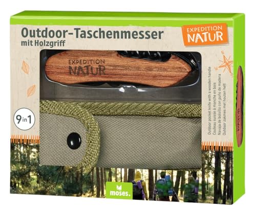 Expedition Natur Outdoor-Taschenmesser mit Holzgriff, 9 in 1 Multifunktionswerkzeug, für Camping und Outdoor, für Kinder ab 8 Jahren, Schwarz-Braun von moses