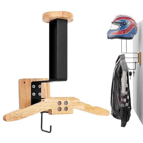 Moslalo Wandhuthalter, Hutaufhänger für die Wand - Hutaufhänger aus Holz zur Wandmontage - Kleiderhaken inklusive Halterung für Motorradkappen, 180-Grad-Drehung für Motorradmanteljackenkappen von Moslalo