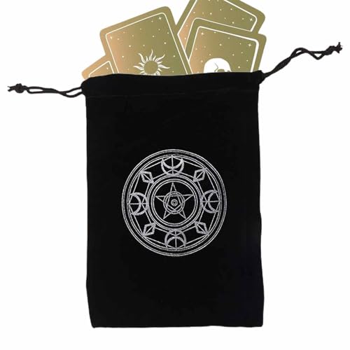 Moslate Taschen Beutel für Tarotkarten,Strapazierfähiger Schmuckbeutel Mysterious Black Magic Themed - Tarot-Karten- und Würfel-Aufbewahrungstasche, Brettspiel-Stickerei-Tarot-Tasche mit Kordelzug für von Moslate