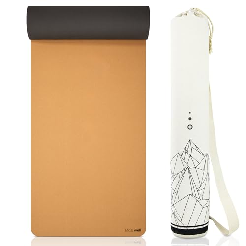 Mosswell Premium Kork-Yogamatte (4mm dick) - Rutschfeste Fitnessmatte - Pilatesmatte + Yogatasche von Mosswell