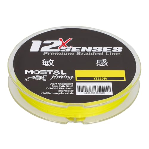 Mostal 12X Senses Premium Braid 0,12mm 300m yellow 9kg 12-Fach geflochtene Schnur von Mostal