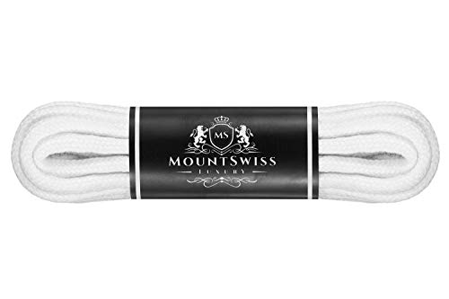 Mount Swiss Luxury Schnürsenkel rund ø 3-4 mm I 1 Paar reißfeste Premium Schuhbänder aus 100% Baumwolle ideal für Sneaker Sportschuhe Freizeitschuhe Lederschuhe Farbe: White, Länge 150cm Mount Swiss Luxury Schnürsenkel rund ø 3-4 mm I 1 Paar reißfeste Premium Schuhbänder aus 100% Baumwolle ideal für Sneaker Sportschuhe Freizeitschuhe Lederschuhe Farbe: White, Länge 150cm von Mount Swiss
