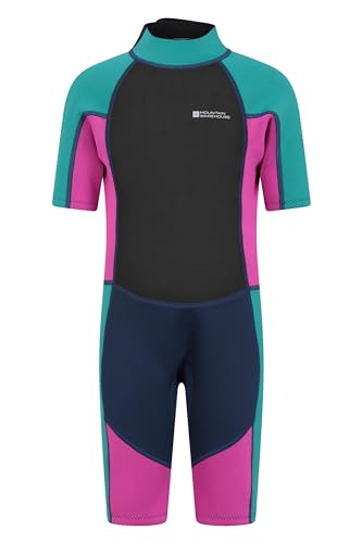 Mountain Warehouse Shorty Neoprenanzug Junior für Kinder - 2,5 mm, Kinder-Schwimmanzug für Jungen und Mädchen, Flatlock-Nähte, Wetsuit, Verstellbarer Hals, zum Surfen Traube 9-10 Jahre von Mountain Warehouse