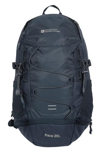 Mountain Warehouse Pace 20 l Rucksack – Trinkkompatibler Rucksack, Airflow-Rückensystem Rucksack, Packaway-Regenhülle – Rucksack für Reisen, Wandern, Camping Marineblau Einheitsgröße von Mountain Warehouse