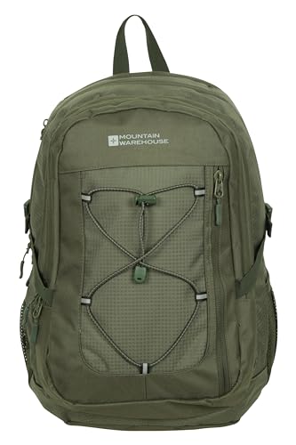 Mountain Warehouse Peregrine Rucksack - 30 Liter - Airmesh-Rücken, Flaschen- und Laptopfächer, Organisationsfach vorne, Ripstop - Für ganzjähriges Reisen, Festivals, Herbst Grün Einheitsgröße von Mountain Warehouse